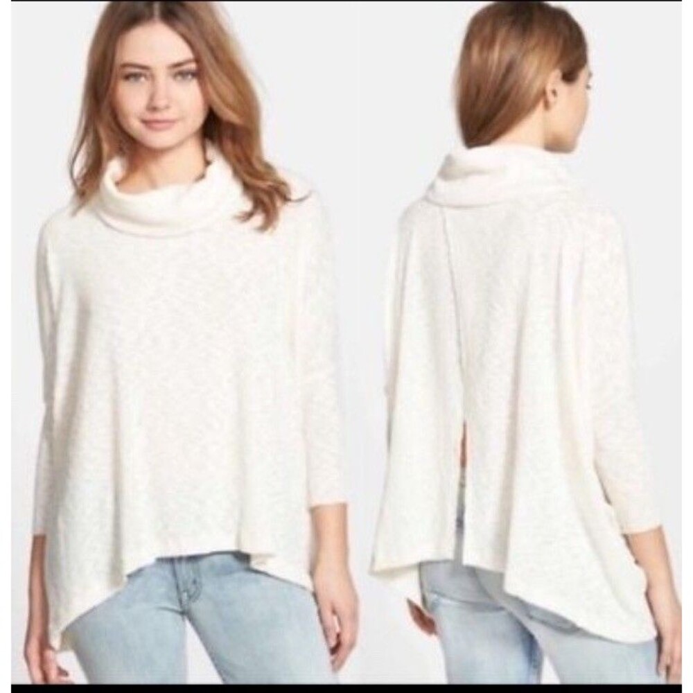 Free People FP Beach Open Back Ribbed Sweater Ivory Women’s Size M Turtleneck‎
